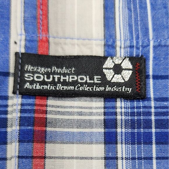 SOUTHPOLE Authentic Collection Blue Red Plaid‎ Short Sleeve Button Down Men's XL - Picture 5 of 7